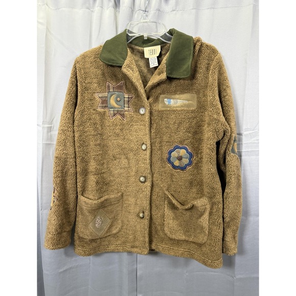 Teddi Jackets & Blazers - Teddi Jacket Womens Medium Fleece Patchwork Button Up Boho Cottagecore Cozy